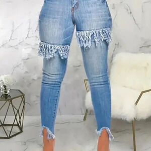 Fringe Trim Medium Stretch Jeans